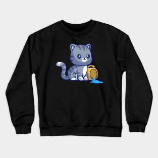 Cute Cat Spilled Coffee Cup Cartoon Crewneck Sweatshirt